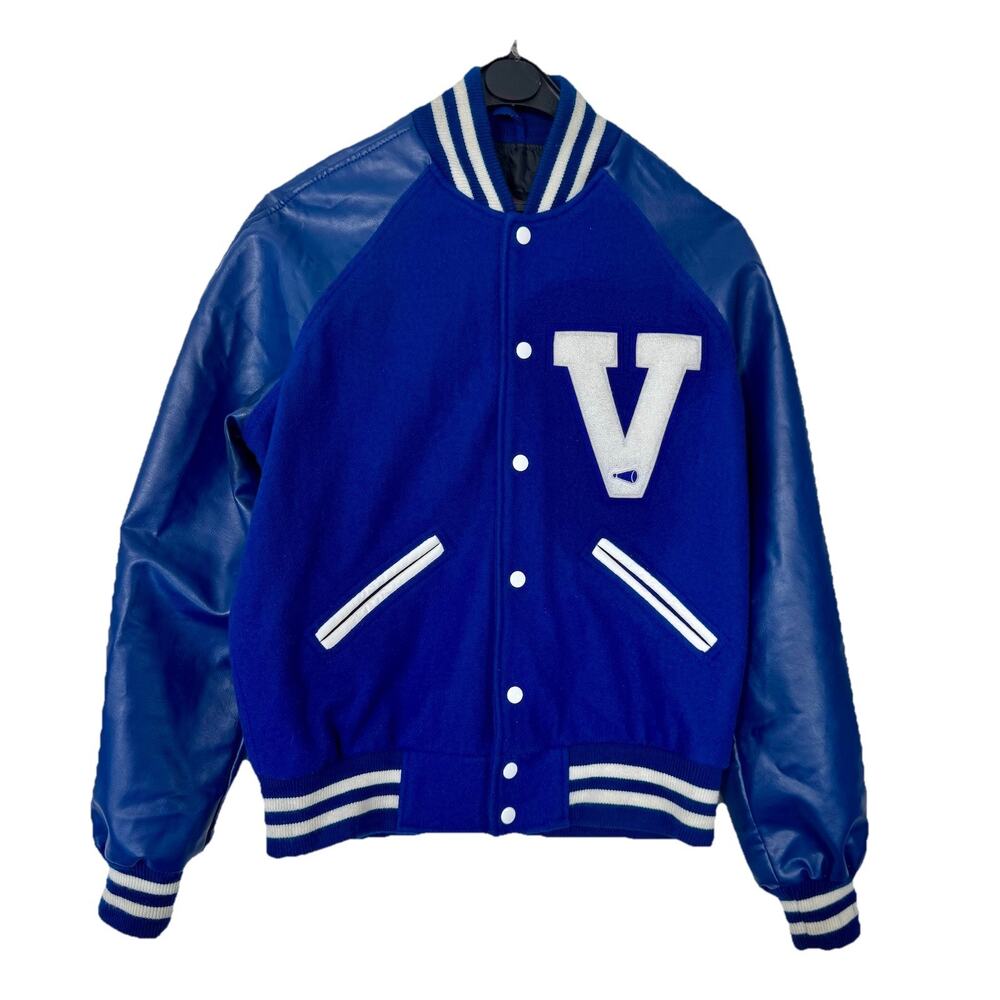 Melton Wool Varsity Jacket S Blue Bomber Letterman V Patch Collegiate